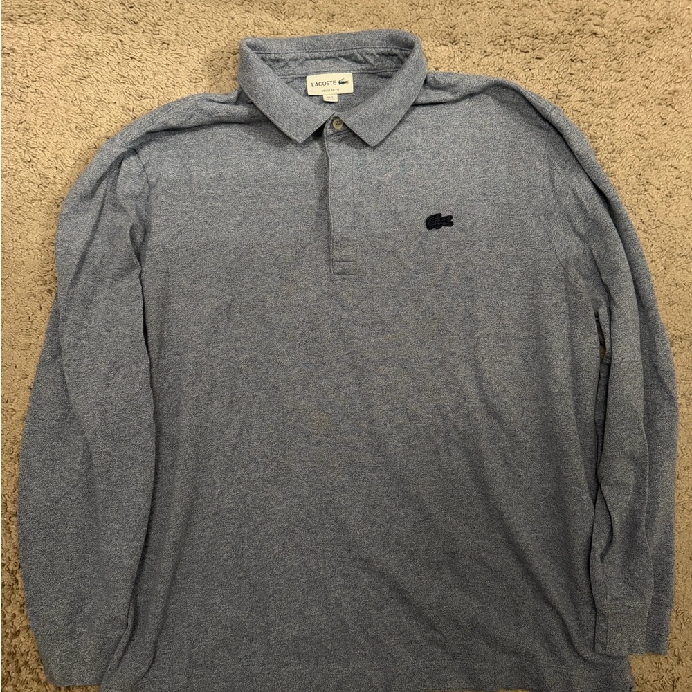 Lacoste Men's Light Gray/Blue Long Sleeve Polo